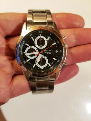 Vintage Mens Seiko Chronograph Quartz Watch Date 7t92 - 0dw0