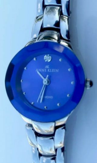 Anne Klein Watch Diamond 10/7425 Silver Tone Round Shape Blue Dial Analog