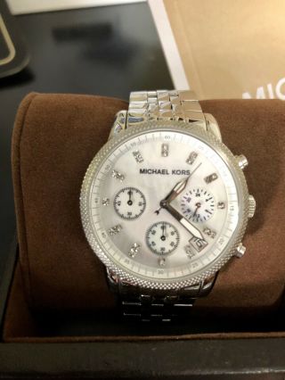 Michael Kors Mk5020 Ritz Silver Tone Chronograph Mother Of Pearl Ladies Watch