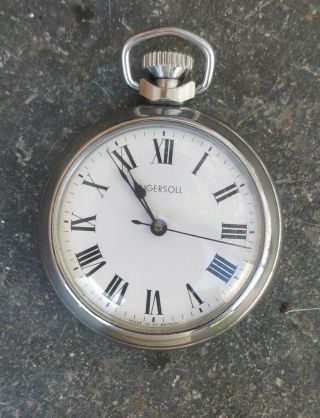 Vintage Ingersoll Plated Pocket Watch Roman Dial