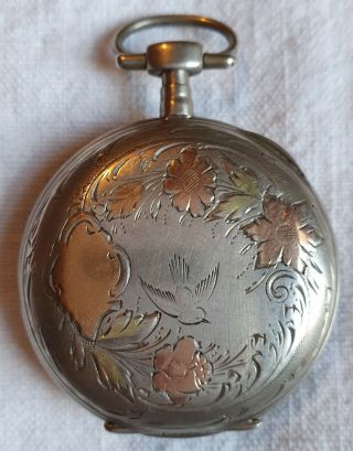 Vintage / Antique French Silver Open Face Pocket Watch With Key 3