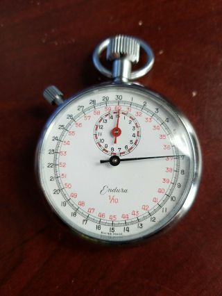 Endura 1/10 Vintage Mechanical Stop Watch Swiss Made White Base Swiss