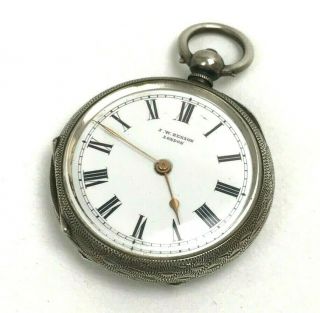 Vintage Solid Silver J.  W.  Benson Decorative Key Wind Fob Watch Spares Or Repairs