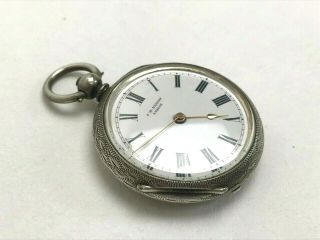 Vintage Solid Silver J.  W.  Benson Decorative Key Wind Fob Watch Spares or Repairs 2