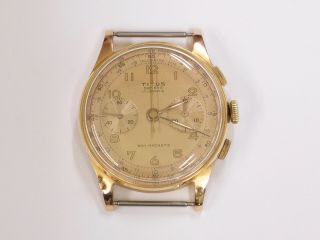 Vintage 18k Solid Gold Titus Chronograph Wristwatch Landeron Swiss C1955/60