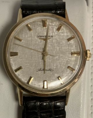 Vintage 14k Yellow Gold Longines Admiral 1260 Automatic Watch Linen Dial