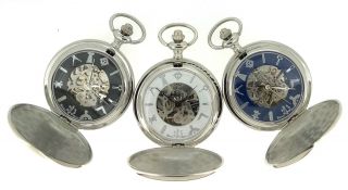 Boxx Mechanical Silver Tone Masonic Pocket Watch And Chain Boxed