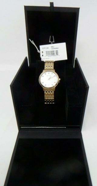 Bulova 97p134 Diamond Accented Gold - Tone Stainless Steel Watch W/ Mop Dial Nwt