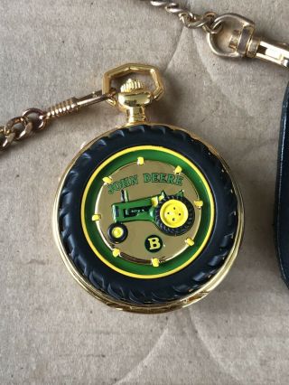 John Deere Pocket Watch Of " B " Tractor By Franklin W/leather Belt Pouch