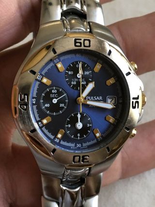 Pulsar By Seiko Ym92 - X013 Blue Dial Chronograph Stainless Steel Men 