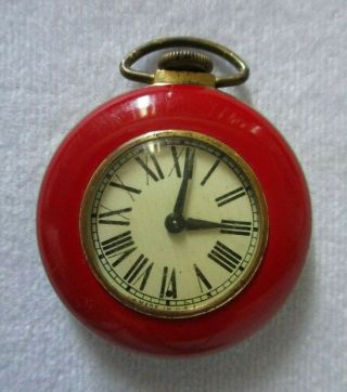 Vintage Red Enamel Pocket Watch Wind - Up,  Roman Numbers Ingraham Co.  U.  S.  A.