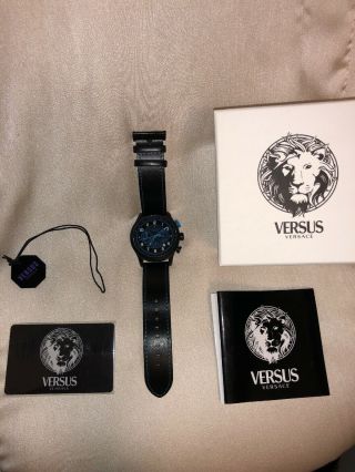 Versus Versace Mens Soho Watch Black With Blue Face And Stitching
