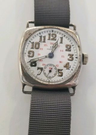 Mens Rare Omega Wwi Vintage Sterling Silver 1917 Trench Watch France Wristwatch