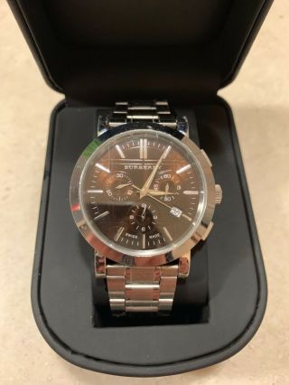 Mens Burberry Bu1391 Silver And Amber Battery