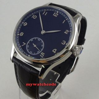 44mm Corgeut Black Sterile Dial Silver Ss Case 6498 Hand Winding Mens Watch