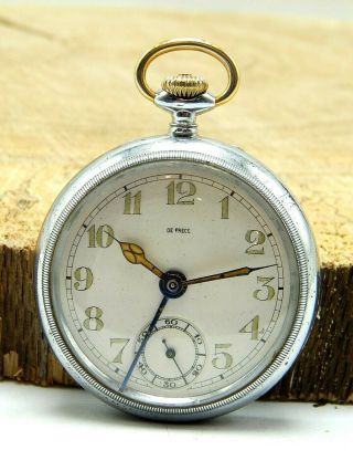Vintage Antique Swiss Made De Frece Watch Co.  16 Size Alarm Pocket Watch