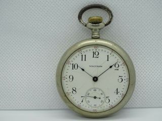 Antique 16 Size Waltham Traveler 7 Jewel Wind Pocket Watch Runs,  Nickel Case