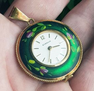 Antique Gubelin Gold Plated & Hand Painted Brooch Pendant Pocket Swiss Watch 2