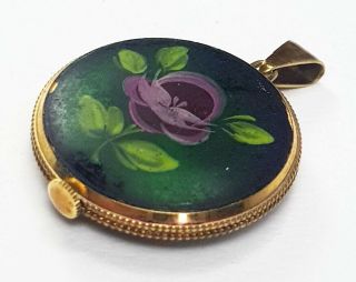 Antique Gubelin Gold Plated & Hand Painted Brooch Pendant Pocket Swiss Watch 3