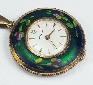Antique Gubelin Gold Plated & Hand Painted Brooch Pendant Pocket Swiss Watch 4
