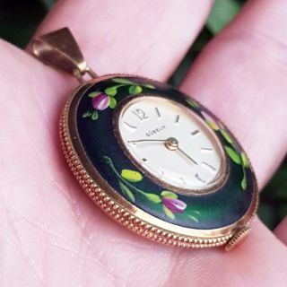 Antique Gubelin Gold Plated & Hand Painted Brooch Pendant Pocket Swiss Watch 5