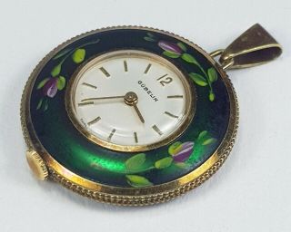 Antique Gubelin Gold Plated & Hand Painted Brooch Pendant Pocket Swiss Watch 6