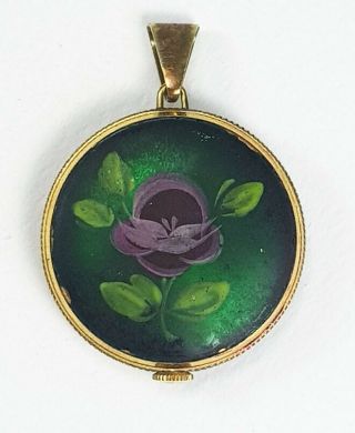 Antique Gubelin Gold Plated & Hand Painted Brooch Pendant Pocket Swiss Watch 7
