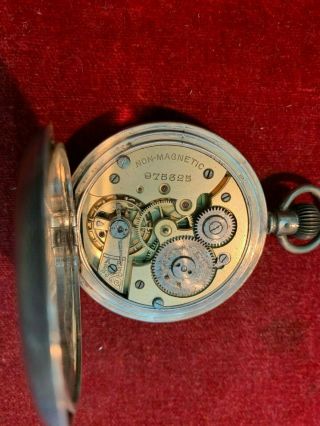 ANTIQUE / OLD FULL HUNTER GENTS POCKET WATCH.  935 FINE SILVER CASE.  NON MAGNETIC 5