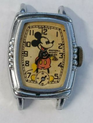 1930s Ingersoll Pink Floyd Mickey Mouse Wrist Watch Wind Up 5 Notch Case To Fix