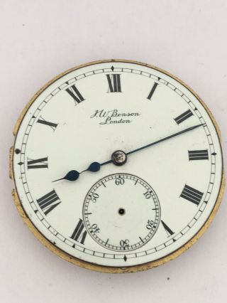 Antique J.  W.  Benson London Pocket Watch Movement For Spares