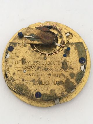 Antique J.  W.  Benson London Pocket Watch Movement For Spares 8