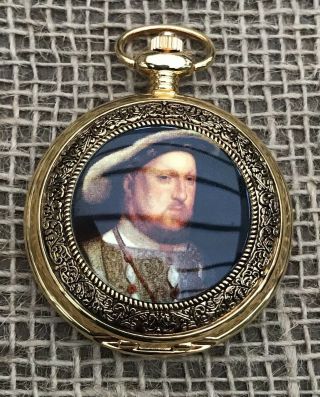 King Henry Viii Gold Chrome Quartz Pocket Watch - Fresh Battery