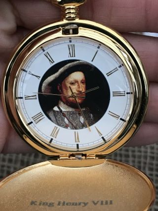 King Henry VIII Gold Chrome Quartz Pocket Watch - Fresh Battery 3