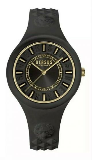Versus Versace Black And Gold Silicone Strap Watch Nwt