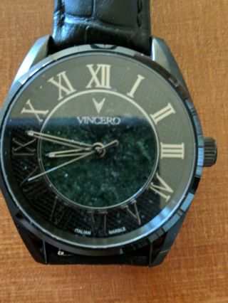 Vincero Mens Watch Black Leather Black W Green Marble Face