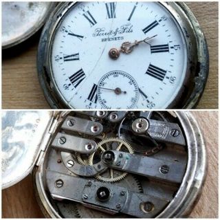 ✩ Antique Perret & Fils Brenets Silver (0.  800) Ancre Pocket Watch 15 Jewels
