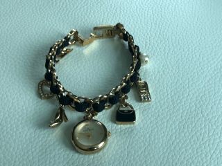Anne Klein Charm And Crystal Bracelet With Gold Watch Euc