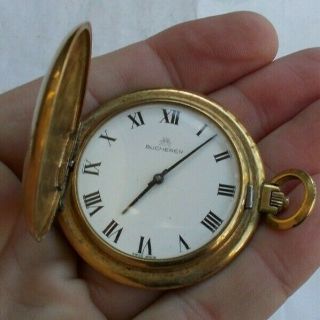Rare Vintage Wind Up 1.  75 " Bucherer Pocket Watch Gold Plated Collectible Look Nr