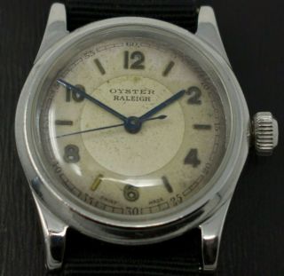 Vintage 1940s Wwii Rolex Oyster Raleigh Stainless Steel Wristwatch