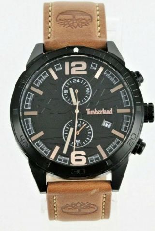 Timberland Tbl15256jsb10 Black Stainless Steel Leather Band Men 