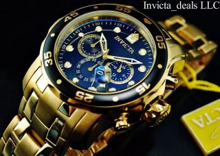Invicta Men 48mm Pro Diver SCUBA Chronograph Black Dial 18k Gold Plated SS Watch 2