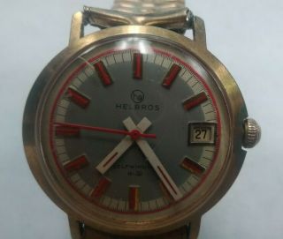 Mens Helbros Automatic Wrist Watch Red Second Hand Date Window