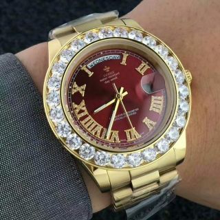 Iced Out Luxury Presidential Men Watch Business - Gold Diamond Fashion Calendar