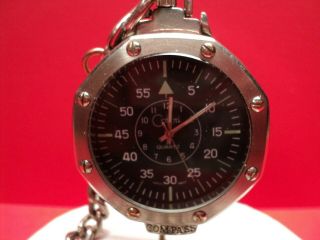 Colibri Open Face Pocket Watch /w Compass Leather Belt Case