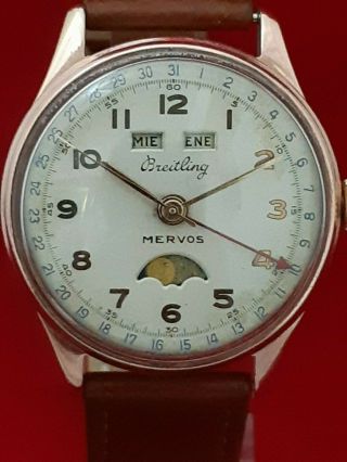 Breitleng Mervos Triple Calendar Service Performed Mens Watch Vintage Restored