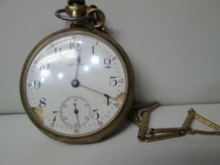 Vintage Waltham Gold Filled Running Pocket Watch 17 Jewels With Chain