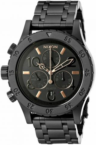 Authentic Nixon A404957 38 - 20 Analog Chronograph All Black/rose Gold Watch