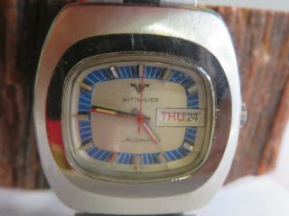 Vintage Rare Wittnauer Tv Dial Automatic Mens Watch Runs Rp11