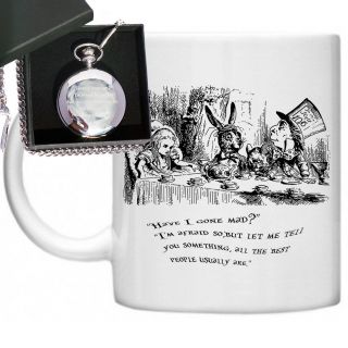 Alice In Wonderland Quote Have I Gone Gift Set Mug & Engraved Pocket Watch