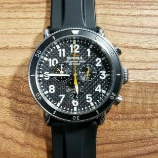 Shinola Runwell Sport Watch With 48mm Black Chronograph Face & Rubber Band